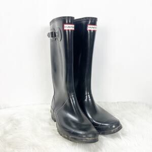 Hunter 8 M Womens Black Huntress Gloss Tall Rubber Rain Boots
